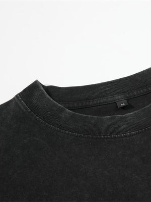 Washed Black Layered Long Sleeve Eagle Tee – neckline close-up | XoKool