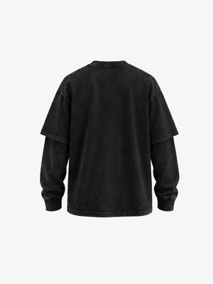 Washed Black Layered Long Sleeve Shirt – back view | XoKool