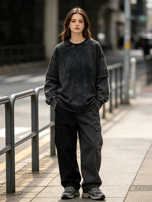 Washed layered long sleeve – on model, women, street | XoKool
