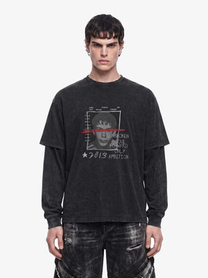 Washed Schwarzes Layered Longsleeve mit Fotoprint – am Model von vorn | XoKool