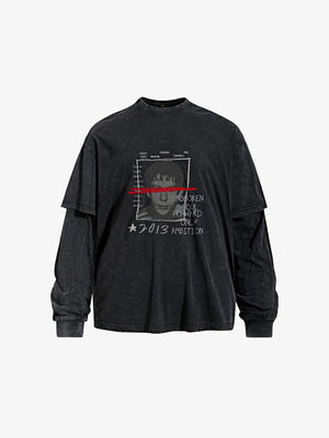 Washed Schwarzes Layered Longsleeve mit Fotoprint – Washed Schwarz, flach von vorn | XoKool
