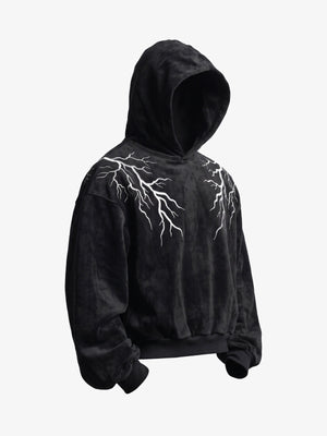 Washed Black Lightning Bolt Cropped Hoodie – Black, side/angled view | XoKool