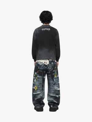Washed Black Long Sleeve Tee with Metal Font Print – on model, back | XoKool