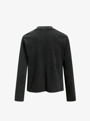 Washed Black Mock Neck Long Sleeve Waffle Tee – Black, back view | XoKool