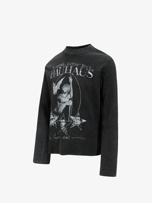 Washed Black Mock Neck Long Sleeve Waffle Tee – Black, front angle view | XoKool