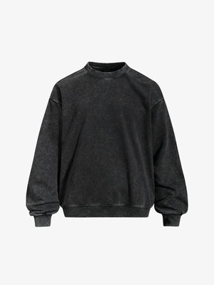 Sudadera cuello redondo oversize negro lavado – negro lavado, vista frontal plana | XoKool