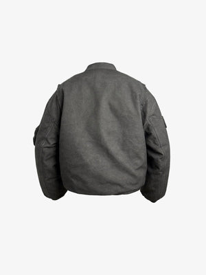 Washed padded bomber – back flat lay | XoKool