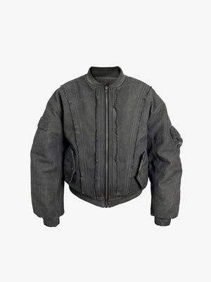 Washed Black Oversized Padded Bomber Jacket – Washed black, front flat lay | XoKool