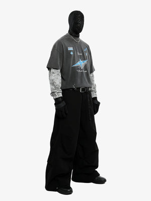 Washed Black Racing Star Layered Long Sleeve Tee – on model, side | XoKool