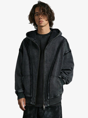 Hoodie con cierre y borde sin rematar – Sobre modelo, frontal | XoKool