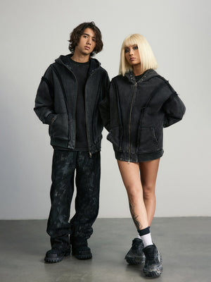 Raw edge zip up hoodie – On models, couple | XoKool