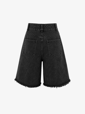 Schwarze Jorts im Used-Look – Rückseite flach | XoKool