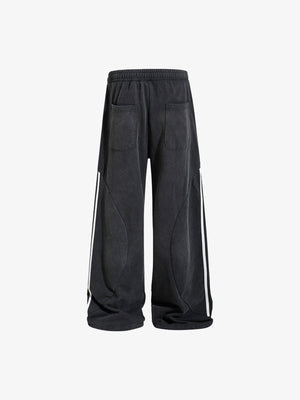 Washed Black Side Stripe Varsity Sweatpants – Black, back flat | XoKool