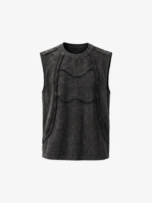 Ärmelloses Shirt in Washed Black mit offenen Nähten – Washed Black, Vorderansicht | XoKool