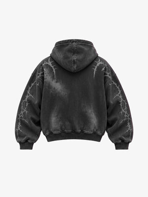 Washed Black Oversized Hoodie mit Dornen-Print – Rückansicht | XoKool