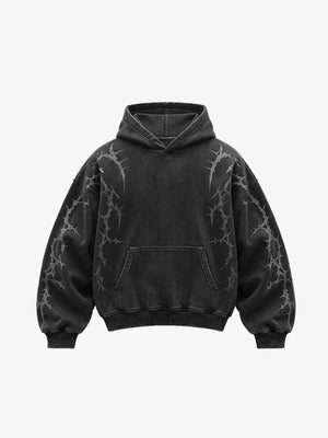 Washed Black Oversized Hoodie mit Dornen-Print – Washed Black, Vorderansicht | XoKool