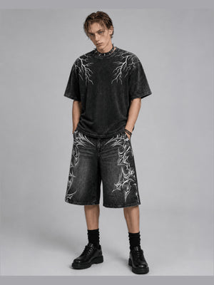 Jorts mit Tribal-Print – am Model, Vorderseite im Ganzen | XoKool