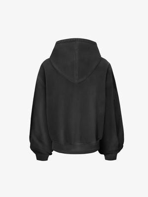 Washed Schwarzer Zip Hoodie mit Varsity-Patches – Washed Schwarz, Rückansicht | XoKool