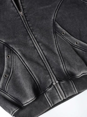 Washed zip hoodie – front pocket and hem close-up | XoKool