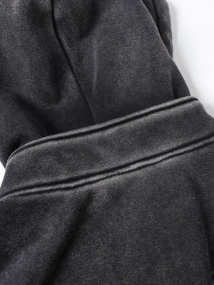 Washed Black Zip Hoodie with Eyelet Pockets – shoulder seam close-up | XoKool