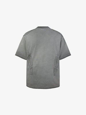 Washed Boxy T-Shirt mit Raw-Edge-Einsätzen – Grau, Rückseite | XoKool
