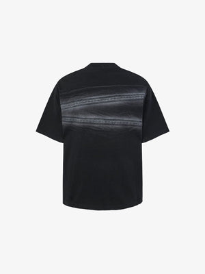 Washed Boxy Tee with Lace Stripe Print – Black, back flat | XoKool