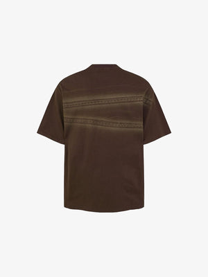 Washed Boxy Tee with Lace Stripe Print – Brown, back flat | XoKool
