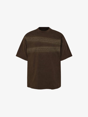 Washed Boxy Tee with Lace Stripe Print – Brown, front flat | XoKool