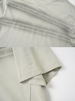 Lace stripe boxy tee – Light grey, lace stripe & sleeve close-up | XoKool