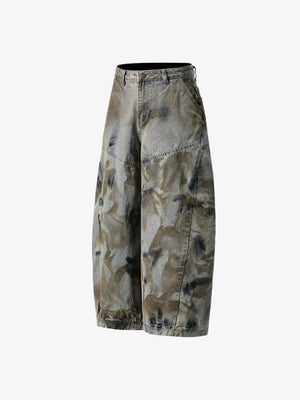 Jeans barrel de camuflaje con efecto lavado y dobladillo vuelto – lateral en plano | XoKool