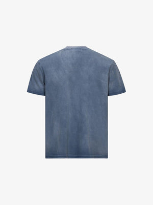 Washed Cat T Shirt with Red Apple Print – Blue, back flat | XoKool
