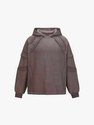 Washed Charcoal Hoodie with Exposed Seams – Brown, front flat | XoKool
