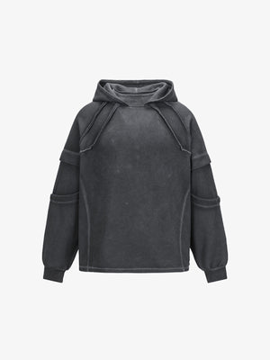 Washed Charcoal Hoodie with Exposed Seams – Charcoal, front flat | XoKool