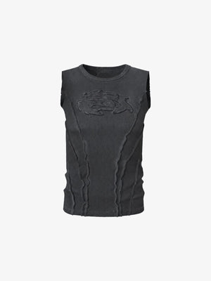Washed Charcoal Ribbed Tank Top with Raw Seams – Washed Charcoal, front flat | XoKool