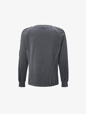Washed Crewneck Sweatshirt with Exposed Seams – Dark Gray, back view | XoKool