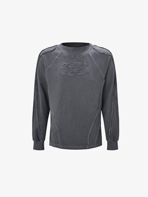Washed Crewneck Sweatshirt with Exposed Seams – Dark Gray, front view | XoKool