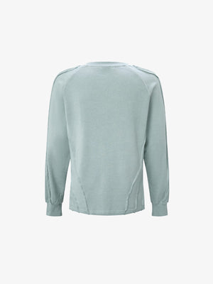 Washed Crewneck Sweatshirt with Exposed Seams – Sage Green, back view | XoKool