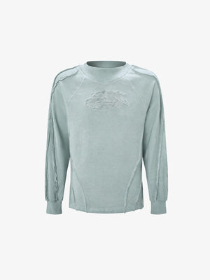 Washed Crewneck Sweatshirt with Exposed Seams – Sage Green, front view | XoKool