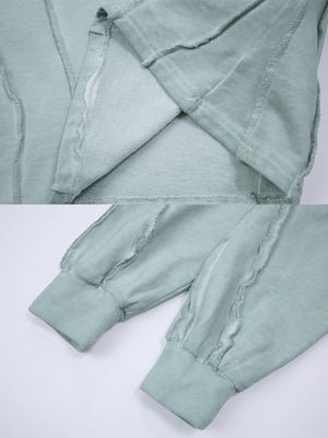 Washed crewneck sweatshirt – Sage Green, hem and cuff close-up | XoKool
