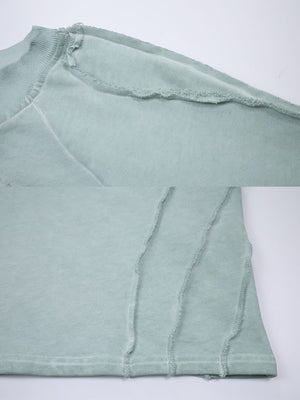 Washed crewneck sweatshirt – Sage Green, shoulder seam close-up | XoKool