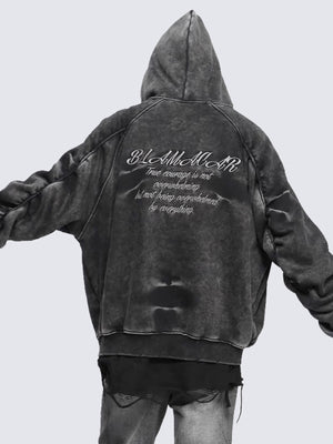 Hoodie con cierre y mangas fruncidas – en modelo, espalda | XoKool