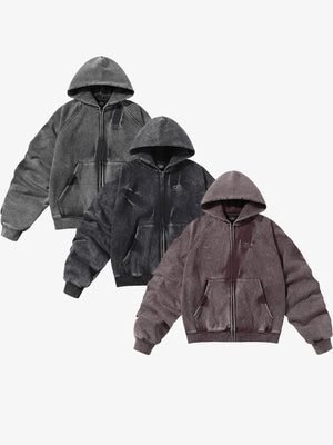 Hoodie corto con cierre y mangas fruncidas, efecto lavado – tres colores, en plano | XoKool