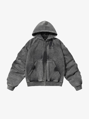 Hoodie con cierre y mangas fruncidas – gris lavado, frente en plano | XoKool