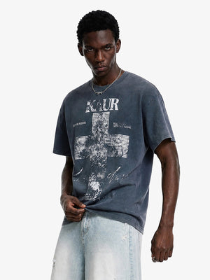 Washed Cross Graphic Tee in Black or Blue – on model, blue front | XoKool