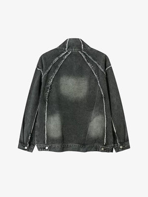 Washed Denim Half Zip Pullover Jacket – Washed Black, back view | XoKool
