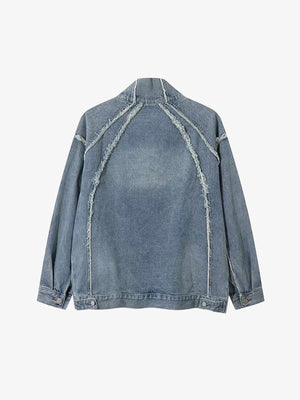 Washed Denim Half Zip Pullover Jacket – Washed Blue, back view | XoKool