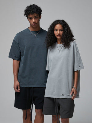 Washed boxy tee – on models, blue and grey | XoKool