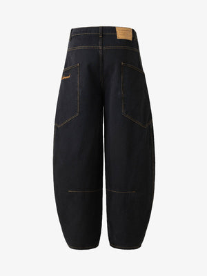 Black Barrel Jeans with Orange Contrast Stitching – Black, back view | XoKool