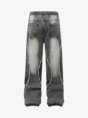 Raw Edge Drawstring Jeans in Black or Grey – Grey, back view | XoKool