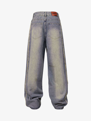 Baggy Jeans mit ausgefransten Nähten – Vintage Hellblau, Rückansicht | XoKool